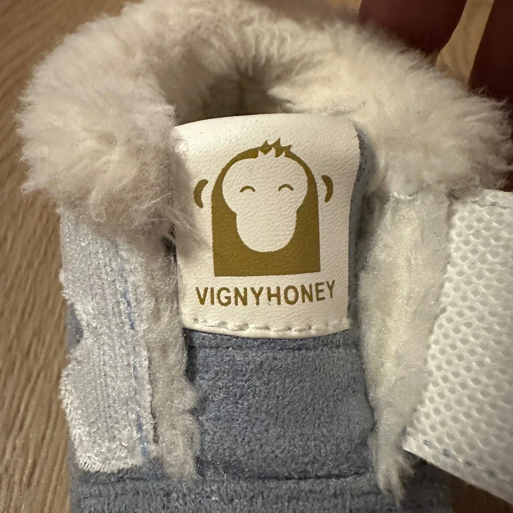 Vignyhoney Baby Blue Faux Fur Lined Suede Boots Size 15 Hook and Loop Ankle Boot